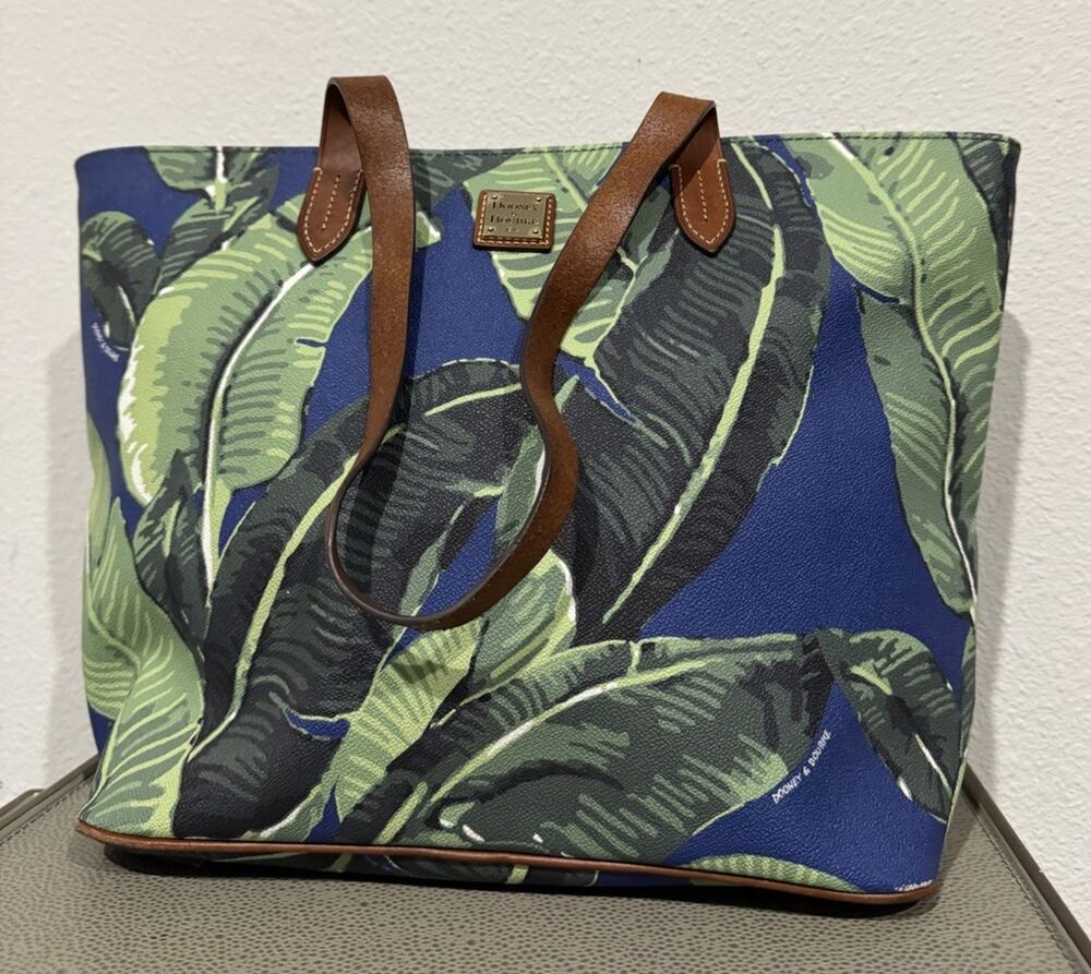 Dooney & Bourke Handbag Large Banana Leaf Satchel Tote Tropical Leather